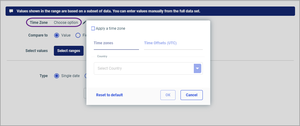 Static filter time zone option