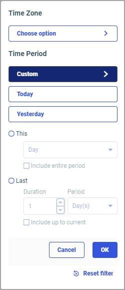 Prompted filter time zone option