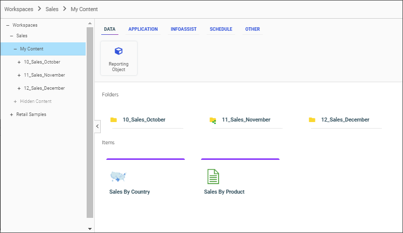 The Workspaces area showing an individual workspace with folders.