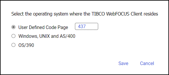 NLS Language Page Operating System selection options including user defined code page.