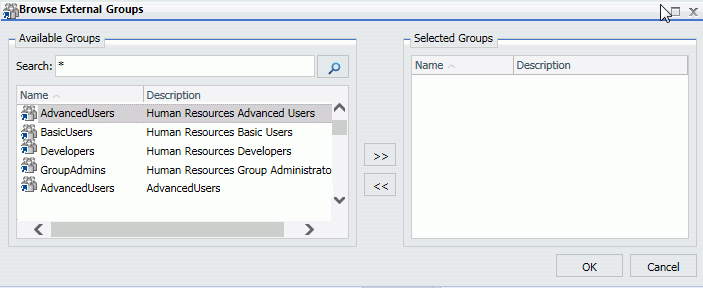 Browse External Groups dialog box