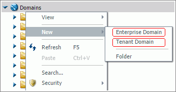 The Domains/Workspaces shortcut menu with both Enterprise and SaaS Tenant Domain/Workspace commands on display.