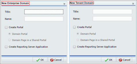 The New Enterprise Domain dialog box next to the New Tenant Domain dialog box.