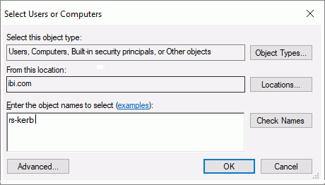 The Select Users or Computers dialog box.