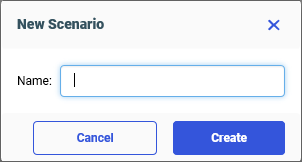 The New Scenario dialog box with the Name field and the Create button.