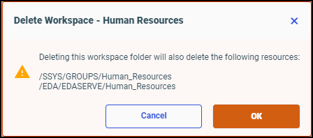 The Deleting this folder will also delete the following resources confirmation message.