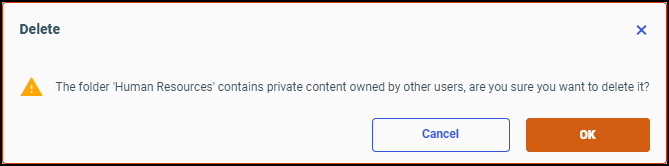 The folder contains private content owned by other users, are you sure you want to delete it message.