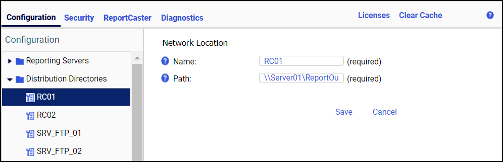 The Network Location page showing a distribution directory node configuration mapped to a Path.