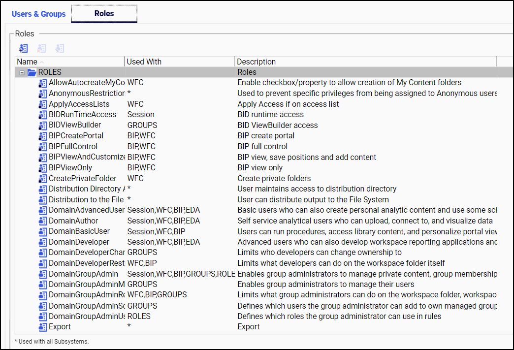 The Security Center Roles tab