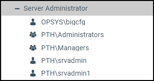 The user groups administrators and managers under the server administrator role.