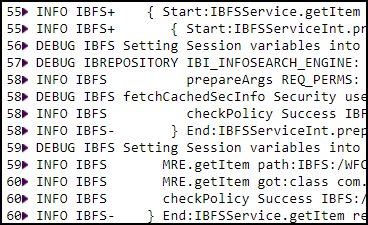 A detail of trace listings showing the I B F S codes at the start of each trace.