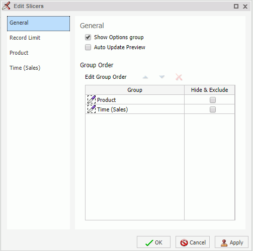 Edit Slicers Dialog Box General Tab