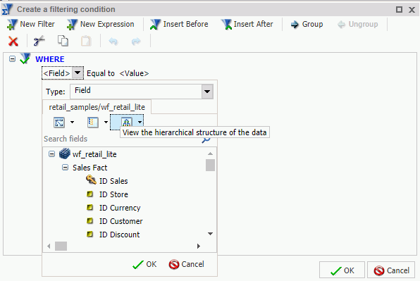 Field list in a data hierarchy