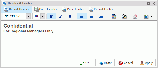 Report Page Header Dialog Box