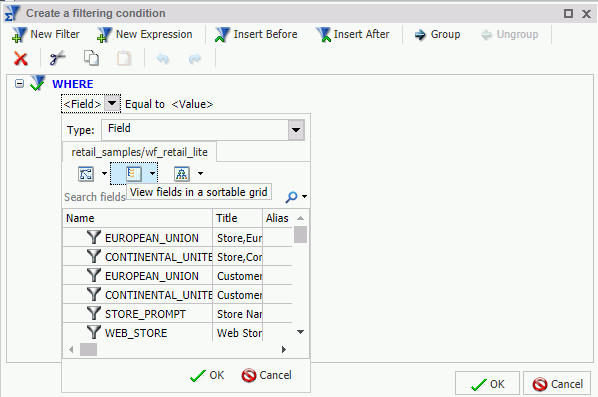 Field list in sortable grid