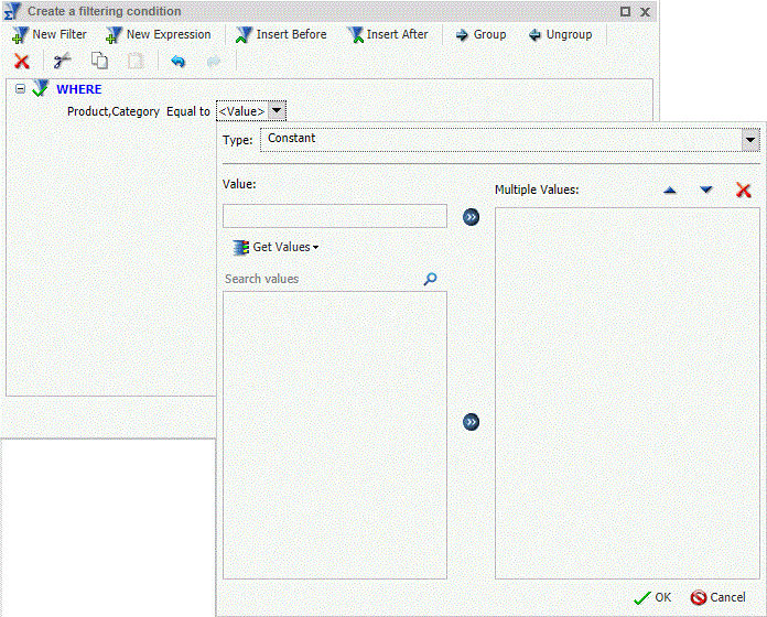 Create a filtering condition with Value Menu