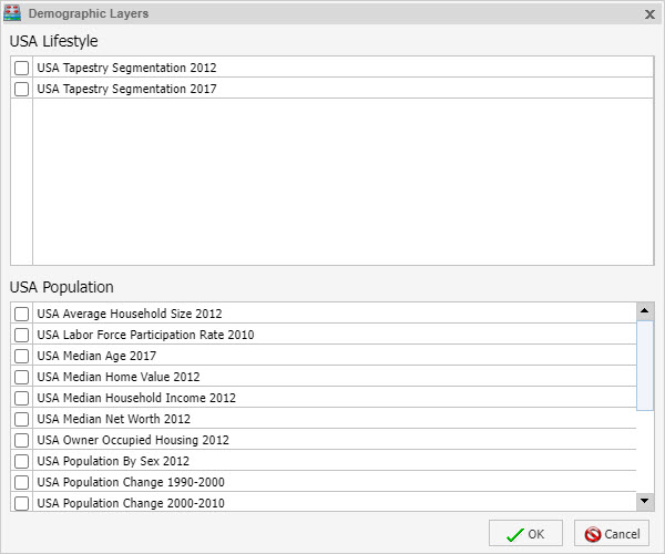 Demographic Layers dialog box