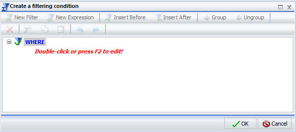 Create a filtering condition dialog box