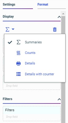 report display options above buckets