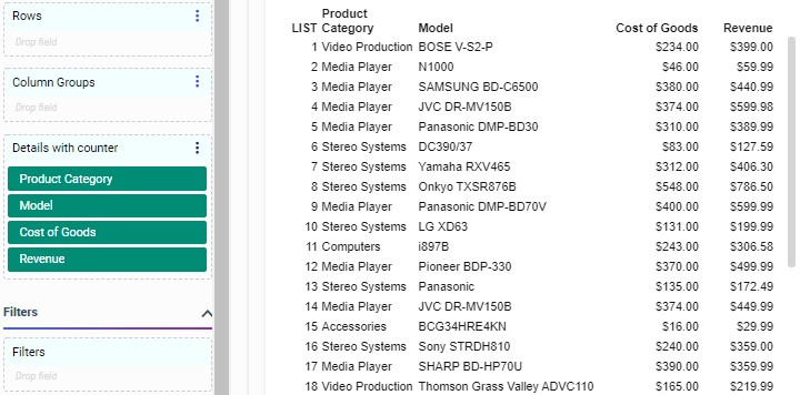 Report with List to create key column