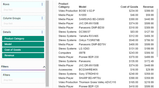 report with dimension fields in the Detail bucket