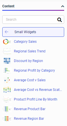 Content tab Resources panel showing Small Widgets folder