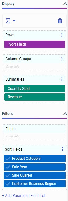 buckets for report with field list parameter