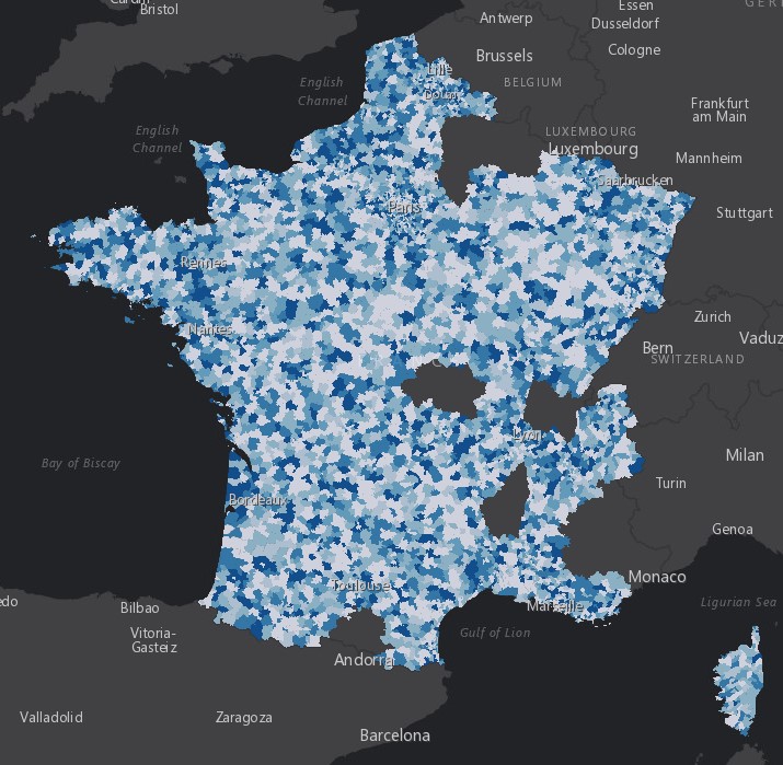 Map of France with postal codes