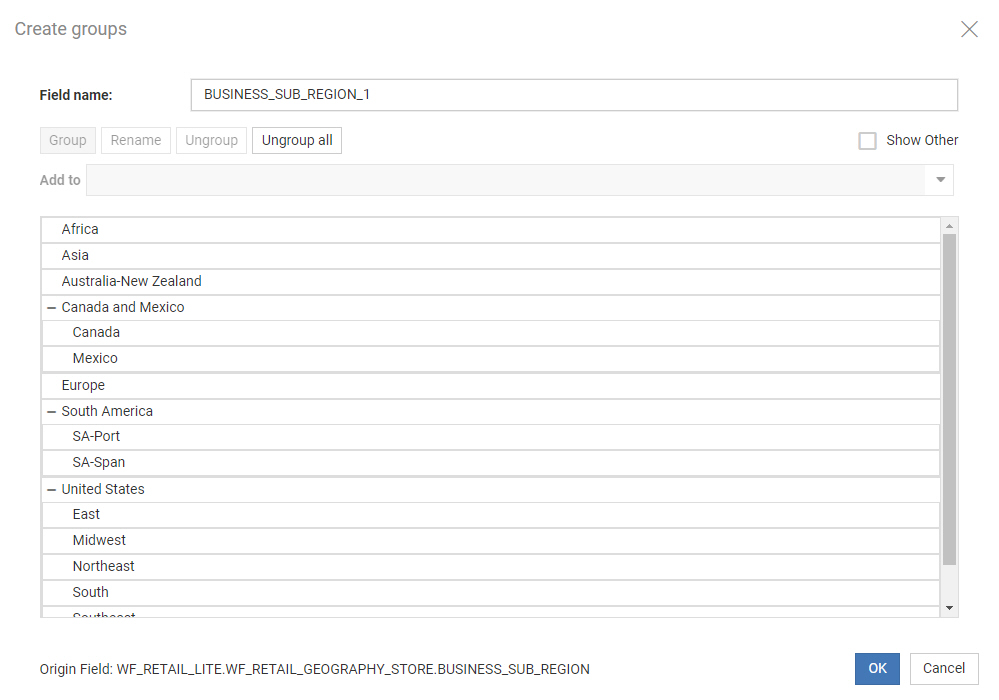 Create groups dialog box showing multiple groups