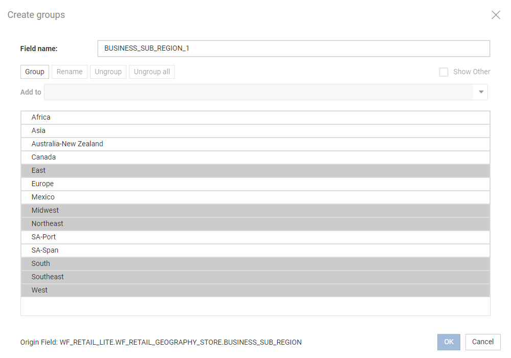 Grouping with 6 values selected using Ctrl + click