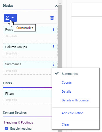 measure display options