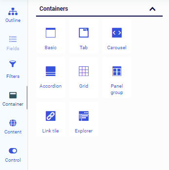 WebFOCUS Designer containers tab