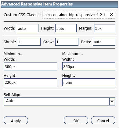 Advanced Responsive Item Properties dialog box