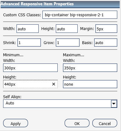 Advanced Responsive Item Properties dialog box