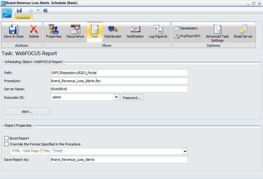 ReportCaster Basic Scheduling tool