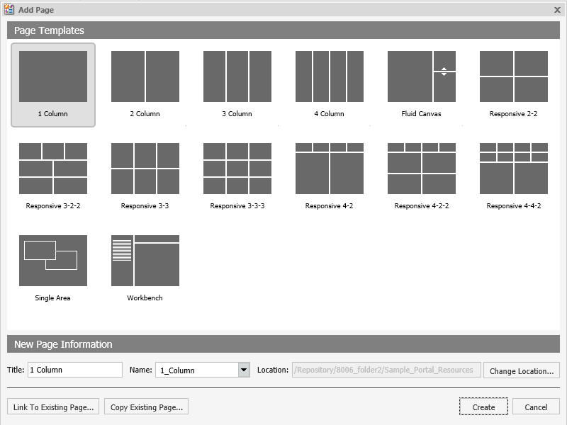 Portal Designer Add Page Templates dialog box