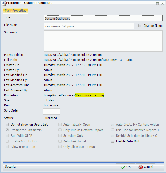 Example of Properties dialog box