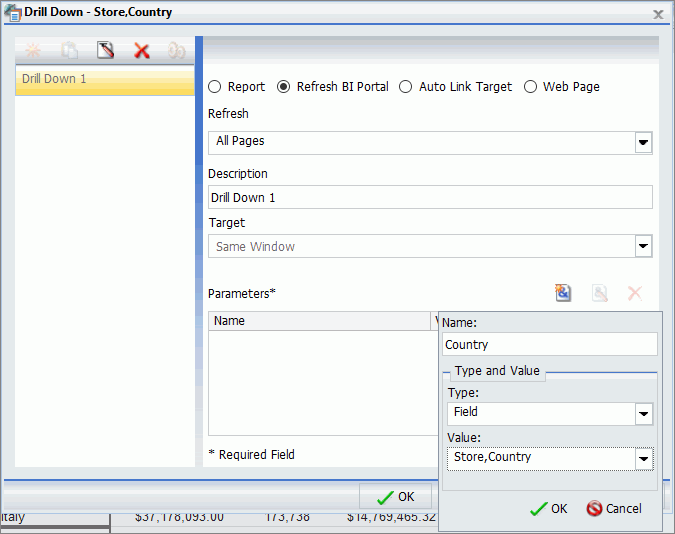 Drill down dialog box example