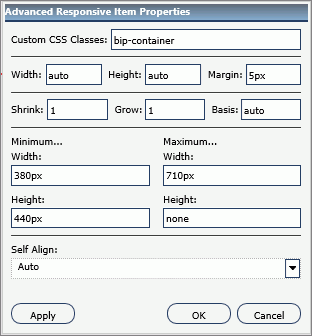 Responsive Properties dialog box