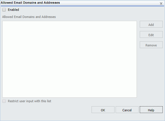 The Allowed Email Domains and Addresses dialog box