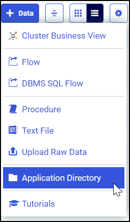The New menu as it appears on the Applications Directory tab of the Reporting Server browser interface.