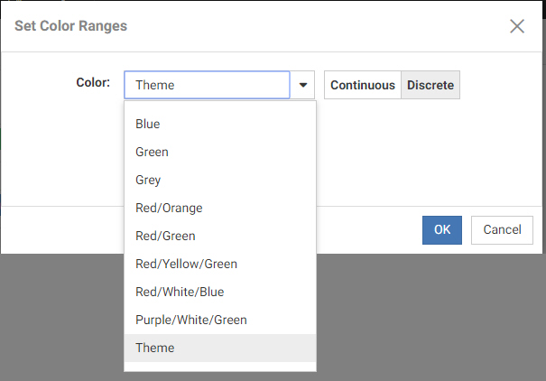 List of color ranges in the Set Color Ranges dialog box