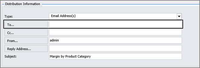 The Distribution Information Section of the Distribution: Email tab in the basic schedule.